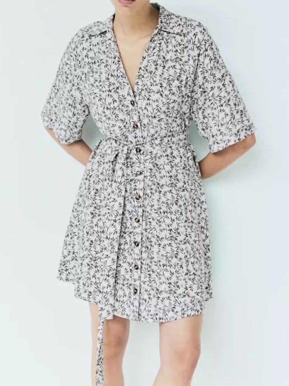 H&M Buttons Up Tied Mini Dress